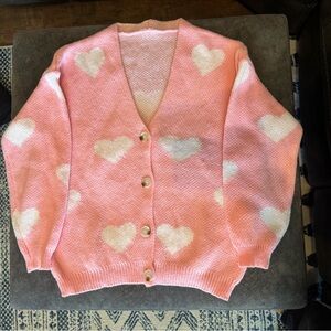 Source Unknown Pink Heart Button-Front Cardigan Sweater